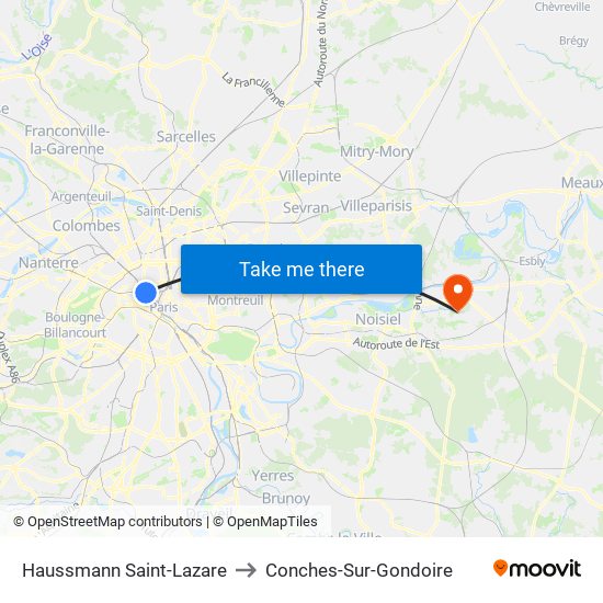 Haussmann Saint-Lazare to Conches-Sur-Gondoire map