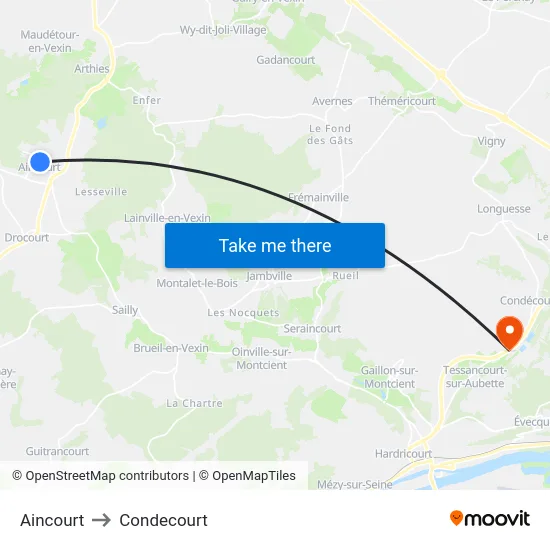 Aincourt to Condecourt map