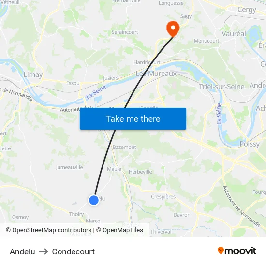 Andelu to Condecourt map