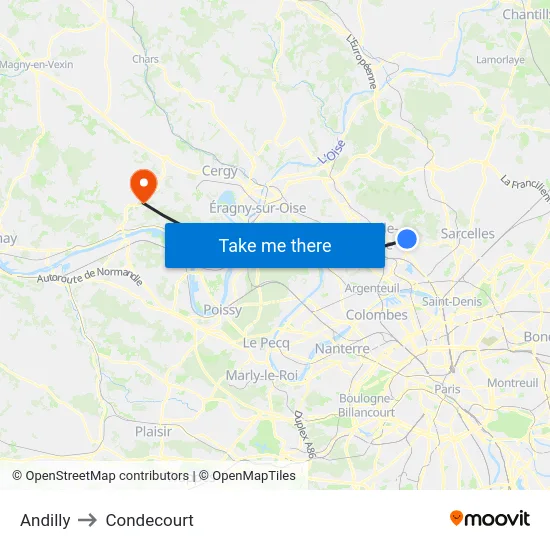 Andilly to Condecourt map