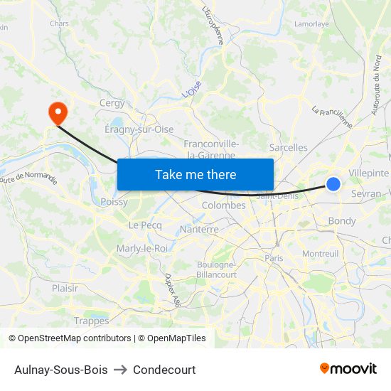 Aulnay-Sous-Bois to Condecourt map