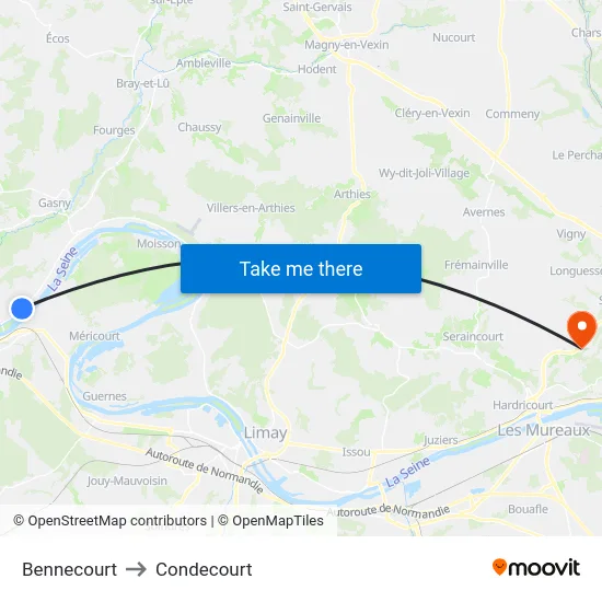 Bennecourt to Condecourt map
