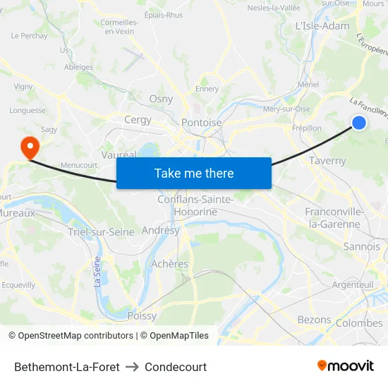 Bethemont-La-Foret to Condecourt map