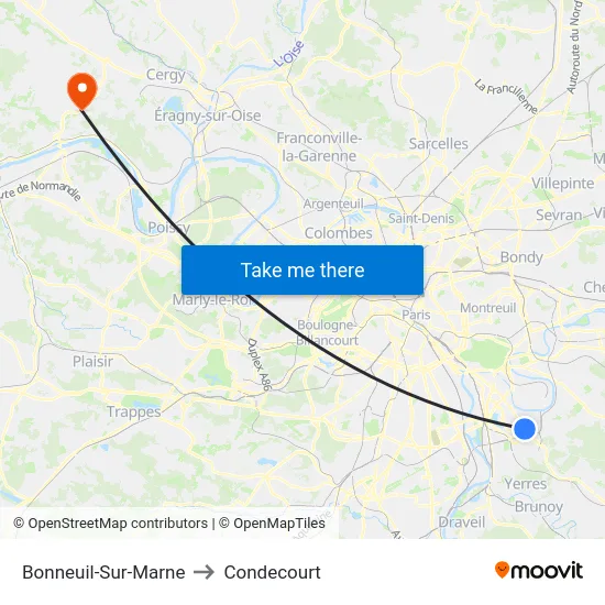 Bonneuil-Sur-Marne to Condecourt map
