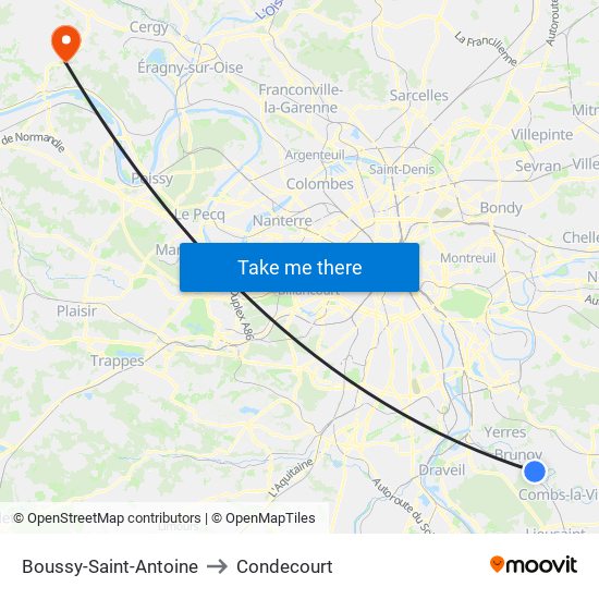 Boussy-Saint-Antoine to Condecourt map