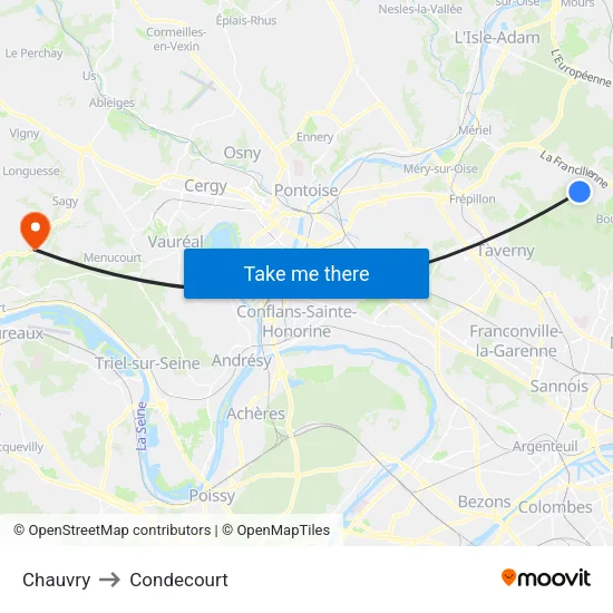 Chauvry to Condecourt map