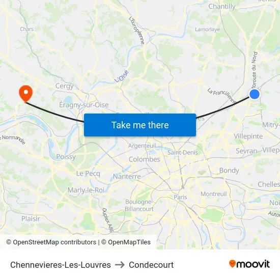 Chennevieres-Les-Louvres to Condecourt map
