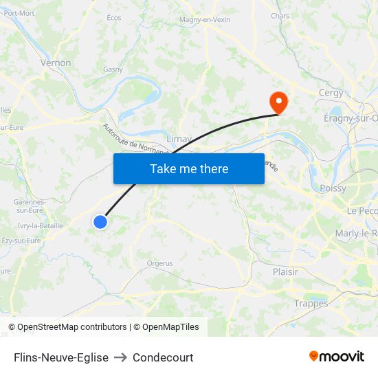 Flins-Neuve-Eglise to Condecourt map
