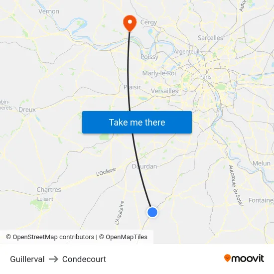 Guillerval to Condecourt map