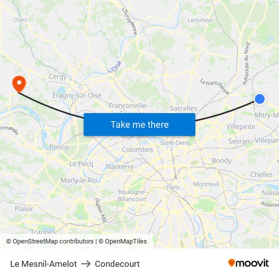 Le Mesnil-Amelot to Condecourt map