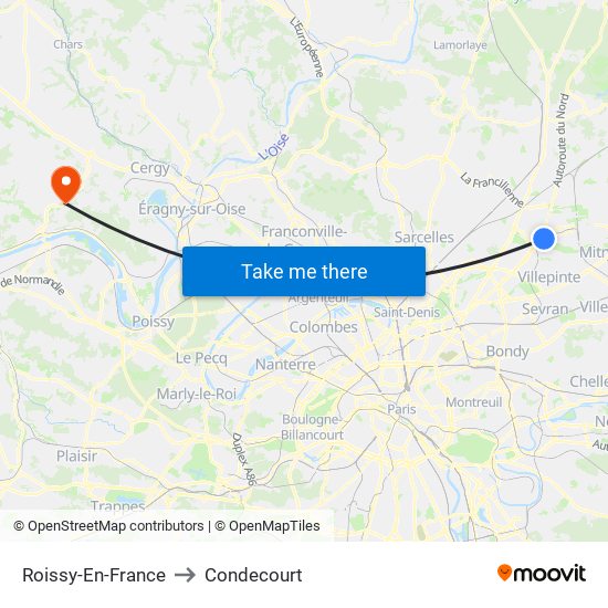 Roissy-En-France to Condecourt map