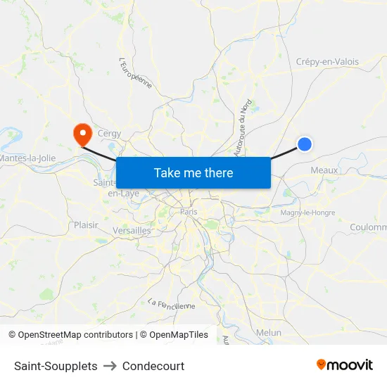 Saint-Soupplets to Condecourt map