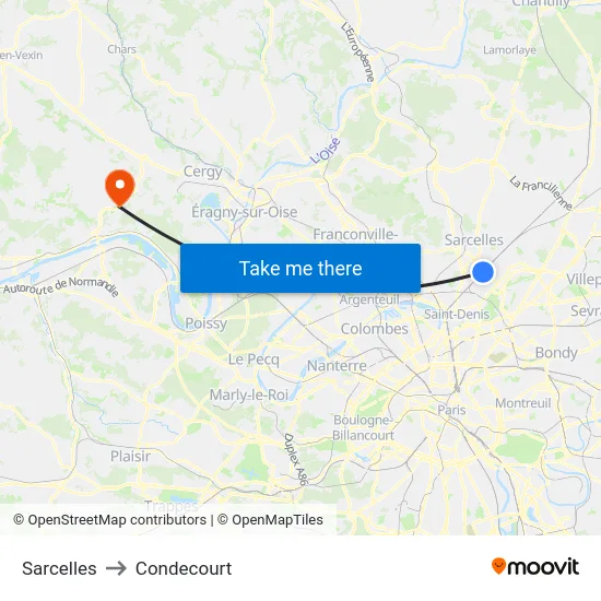 Sarcelles to Condecourt map
