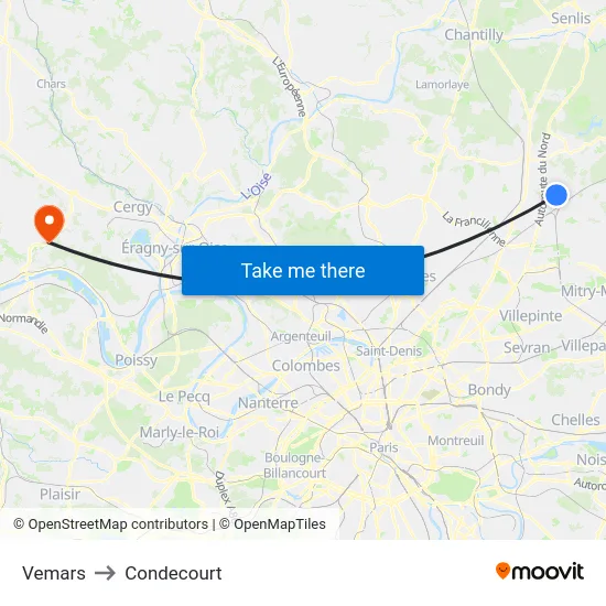 Vemars to Condecourt map