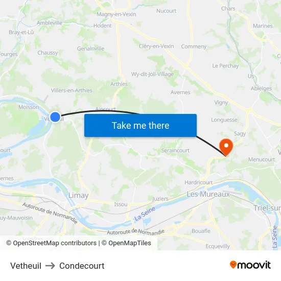 Vetheuil to Condecourt map