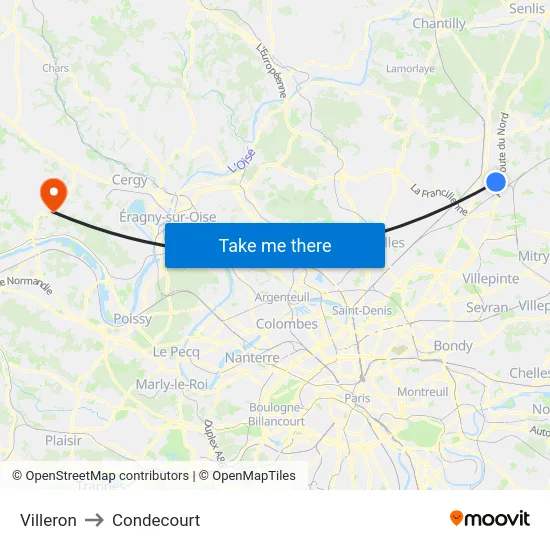 Villeron to Condecourt map