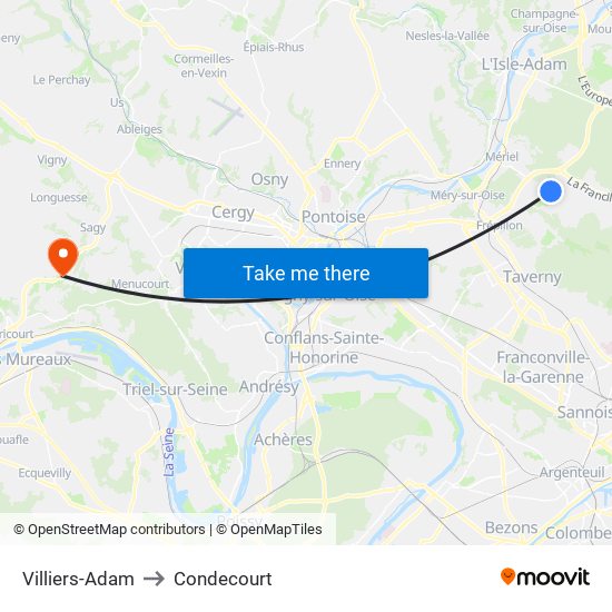 Villiers-Adam to Condecourt map