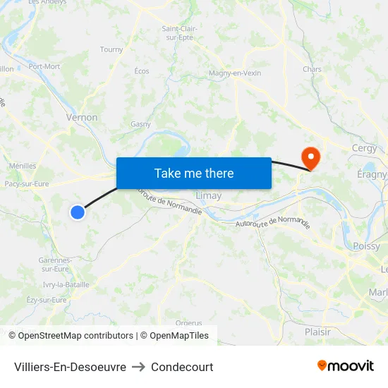 Villiers-En-Desoeuvre to Condecourt map