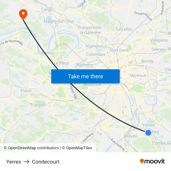 Yerres to Condecourt map