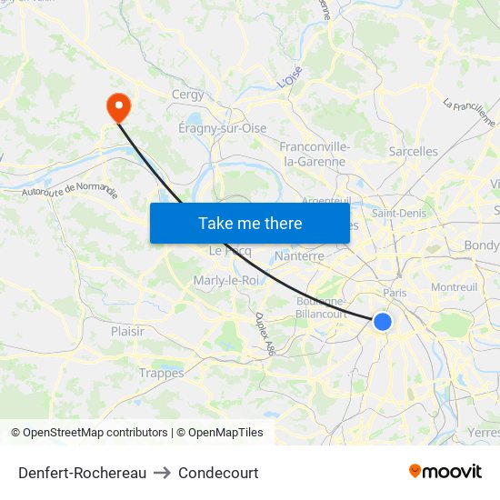 Denfert-Rochereau to Condecourt map