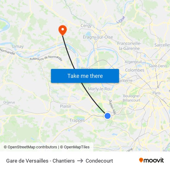 Gare de Versailles - Chantiers to Condecourt map
