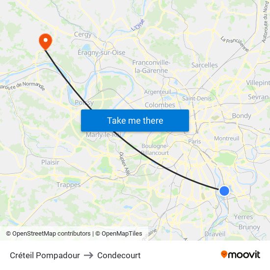 Créteil Pompadour to Condecourt map