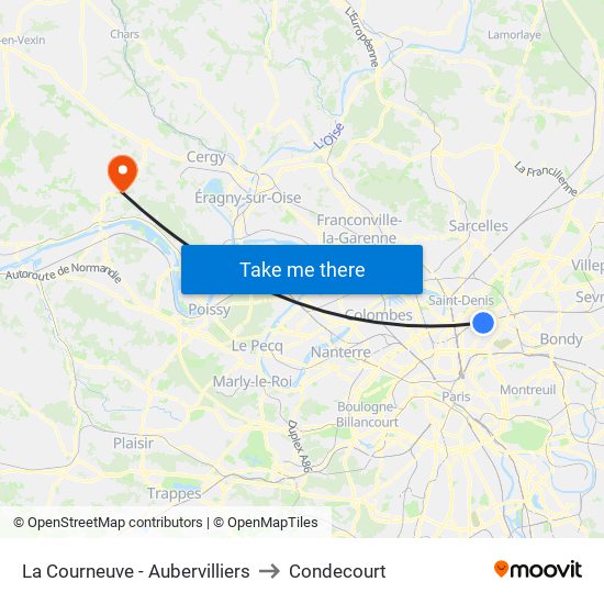 La Courneuve - Aubervilliers to Condecourt map