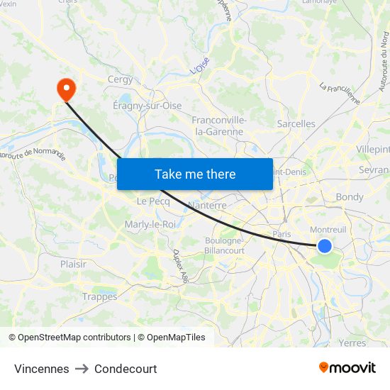 Vincennes to Condecourt map