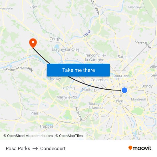 Rosa Parks to Condecourt map