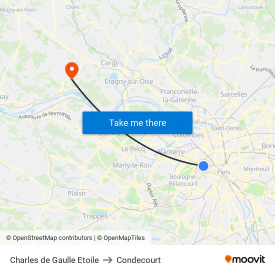 Charles de Gaulle Etoile to Condecourt map