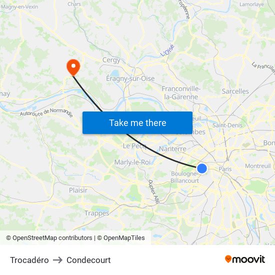 Trocadéro to Condecourt map