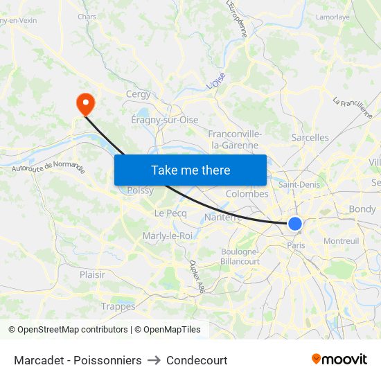 Marcadet - Poissonniers to Condecourt map
