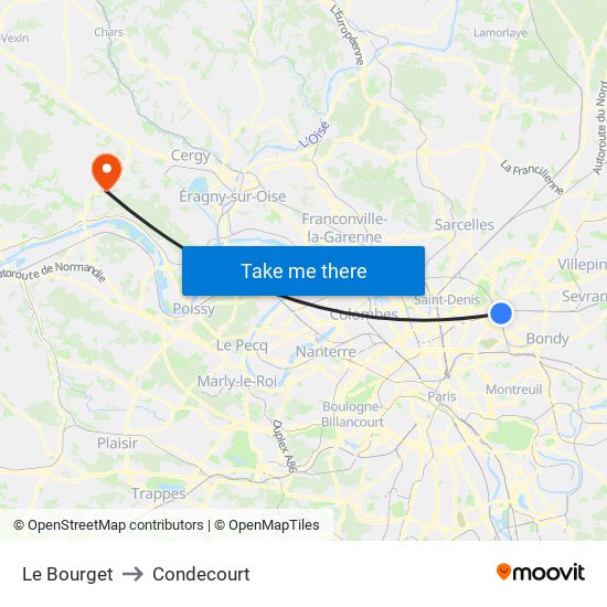 Le Bourget to Condecourt map