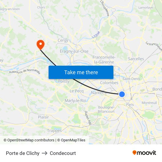 Porte de Clichy to Condecourt map