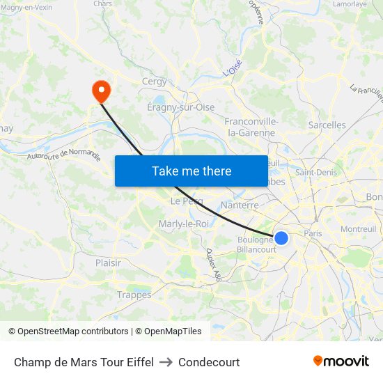 Champ de Mars Tour Eiffel to Condecourt map