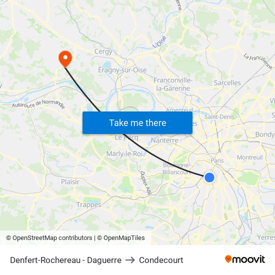 Denfert-Rochereau - Daguerre to Condecourt map