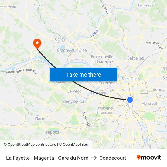 La Fayette - Magenta - Gare du Nord to Condecourt map