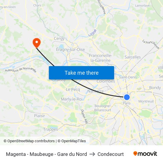 Magenta - Maubeuge - Gare du Nord to Condecourt map