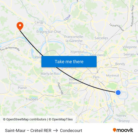 Saint-Maur – Créteil RER to Condecourt map