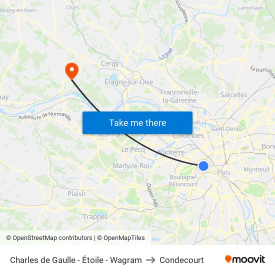 Charles de Gaulle - Étoile - Wagram to Condecourt map