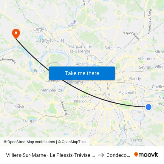 Villiers-Sur-Marne - Le Plessis-Trévise RER to Condecourt map
