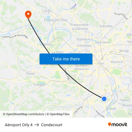 Aéroport Orly 4 to Condecourt map