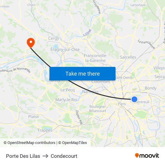 Porte Des Lilas to Condecourt map