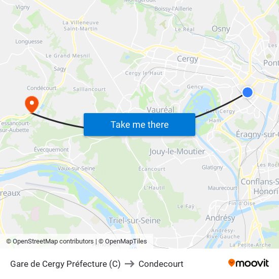 Gare de Cergy Préfecture (C) to Condecourt map