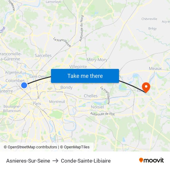 Asnieres-Sur-Seine to Conde-Sainte-Libiaire map