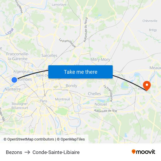 Bezons to Conde-Sainte-Libiaire map