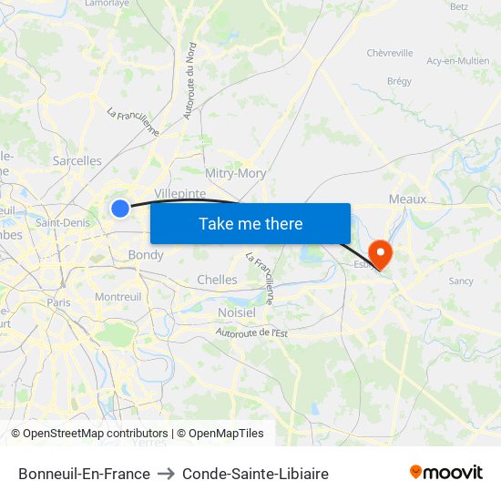 Bonneuil-En-France to Conde-Sainte-Libiaire map