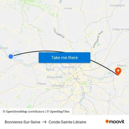 Bonnieres-Sur-Seine to Conde-Sainte-Libiaire map