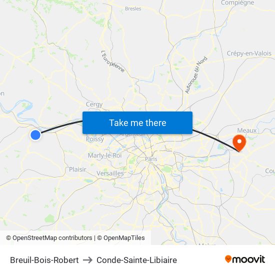 Breuil-Bois-Robert to Conde-Sainte-Libiaire map