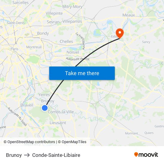 Brunoy to Conde-Sainte-Libiaire map